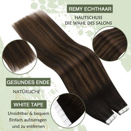 Ugeat Hair Extensions Tape in 18 Inch Tape Extensions Real Human Hair #2/6/2 Brown with Medium Brown Balayage Hair Extensions Glue in 50 Grams Tape in Remy Hair Extensions