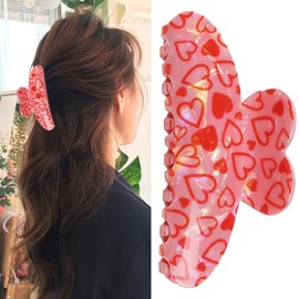 Valentine's Day Hair Clips Pink Love Hair Claw Clip Heart Shape Claw Clips Rectangle Hair Jaw Clamp Laser Design Woman Girl Hair Accessories for Valentine Party,Mother's Day(02)