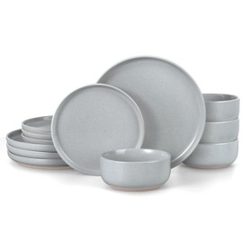 LIANYU Stoneware Dinnerware Sets for 4, 12-Piece Kitchen Dinner Dish Set, Porcelain Plates and Bowls Tableware, Safe & Healthy, Dishwasher & Microwave Safe, Glacier Gray
