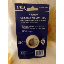 Litex Ivory 3-Speed Ceiling Fan Control Ultra Quiet Operation 115/120Volts 2.5 Amps