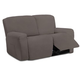 Easy-Going 6 Pieces Microfiber Stretch Sectional Recliner Sofa Slipcover Soft Fitted Fleece 2 Seats Couch Cover Washable Furniture Protector with Elasticity for Kids(Recliner Loveseat, Taupe)