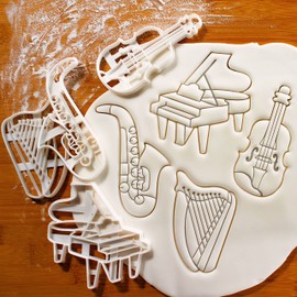 Set of 4 Musical Instruments Cookie Cutters (Harp, Concert Wings, Saxophone, Violin) 4 Pieces Bakerlogy