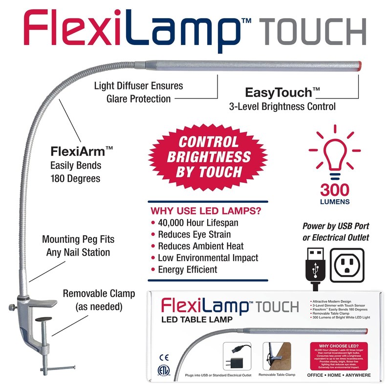 Americanails FlexiLamp Touch - LED Table Desk Lamp - Removable