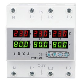 Over Under Voltage Protector 80A 3 Phase Auto Reset Voltage Protective Device DIN Rail Voltmeter Ammeter AC220V AC380V