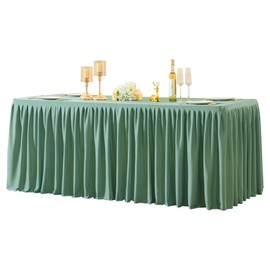 Ropa de mesa de poliéster verde salvia para mesas rectangulares de 4 pies, funda de mesa ajustada sin arrugas con falda plisada para fiestas de cumpleaños, bodas, ferias comerciales, eventos