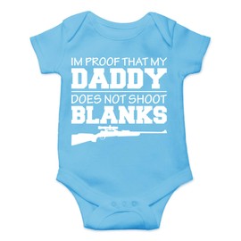 CBTwear I'm Proof That My Daddy Does Not Shot Blanks - Mameluco adorable para bebé, Azul, 12 meses