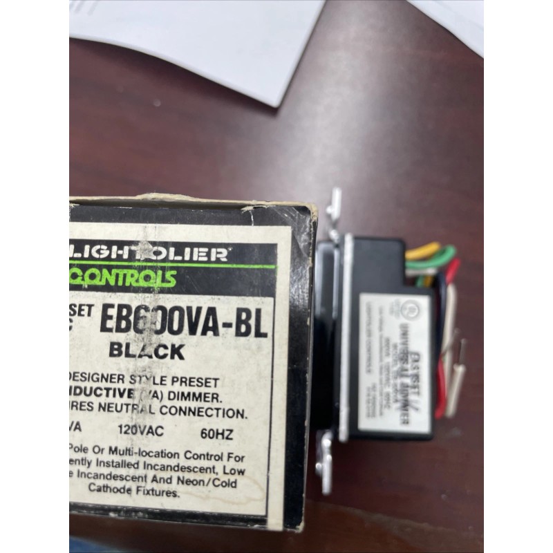 Lightolier EASYSET dimmer EB600VA-BL BLACK 600VA LOW VOLTEG DIMMER 120V