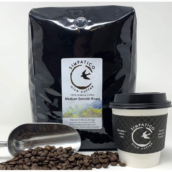 Simpatico Low Acid Coffee - Regular - Organic Medium - Ground (5 pound bag)