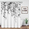 BIVINAR Black and White Eucalyptus Leaves Shower Curtain, Watercolor Plant