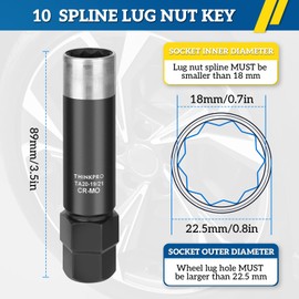 10 Spline Lug Nut Socket,Compatible with Bimecc 10-Spline Lug Nut Key,10 Point Lug Nuts Remover 19mm/21mm Hex Drive Wheel Lock Removal Tool Replacement for TA20 19/21