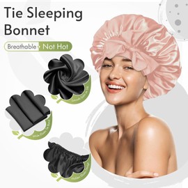 Gorro de Pelo Rizado de Satén,2 Piezas Gorro de Dormir de Seda Ajustable,Viene con 2 PCS Diademas de Satén,Gorro De Dormir Suave Satinado Reutilizable y Cómodo con Banda Elástica Ancha (Rosa y Plata)