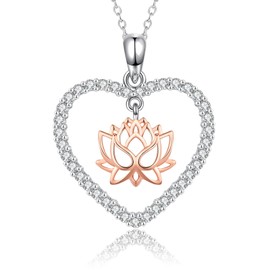 CRWENG Lotus Necklaces for Women 925 Sterling Silver Lotus Flower Pendant Necklace Lotus Yoga Pendant Jewelry for Women Birthday Christmas Gifts for Wife Mom, Sterling Silver, Cubic Zirconia