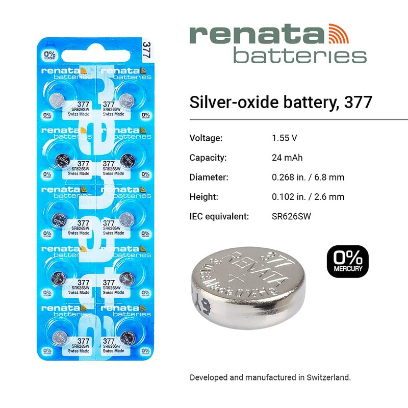 Renata Silver Oxide Watch Battery 377 - SR626SW (3 Batteries)