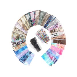 Generic 50Pcs 20X4Cm Snake Flower Nail Foil Transfer Sticker Butterfly Newspaper Marble Xk1795 Nail Wraps Stickers Manicure Supplies for Women Nails Full Long Lasting Easy Apply and Remove