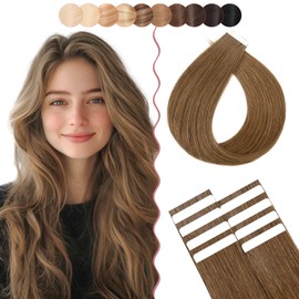 22 Inch SEGO 10 PCS Tape Hair Extensions Real Human Hair Thin Type [#4 Medium Brown] Seamless Skin Weft Remy Hair Extension (15g)