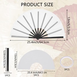 5 PCS Sublimation Fan Blanks 13 Inch White Polyester Folding Hand Fan Heat Transfer Printing Clack Popping Fans DIY Large Craft Handheld Fans for Line Dancing Disco Wedding Preference