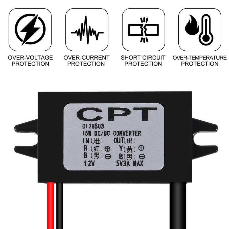 AITRIP 3Pack 12V DC to 5V 3A USB Female Converter