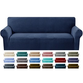MAXIJIN Stretch Couch Cover Sofa Covers for 3 Cushion Couch (71"-91" Washable Sofa Slipcovers with Non-Slip Foam & Elastic Strap, Dog Cat Pet Friendly Furniture Protector (Large, Navy Blue)