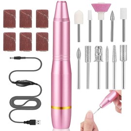 Torno para Uñas, Lima de Uñas Eléctrica, 11 en 1 Taladro de Uñas Eléctrico Profesional, 20,000 RPM Velocidad Ajustable Torno Portátil para Uñas, Manicura y Pedicura, Rosa