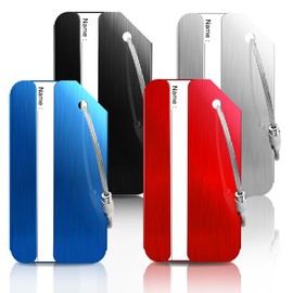 4 Pack Aluminum Luggage Tags for Suitcases with Name ID Card, Durable Luggage Name Tags Identifier, Travel Tags for Luggage Baggage