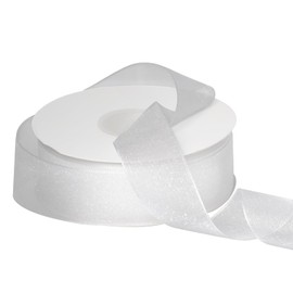 Zerofy Sheer Organza Ribbon 1-1/2 Inch Chiffon Tulle Ribbons for Bouquets Garland, Gift Wrapping, 50 Yards/Roll (White)