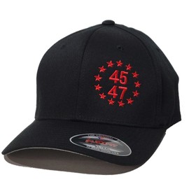 Flexfit President Trump MAGA Red 45-47  Embroidered 2XL XXL FLEXFIT Black Cap Hat 6277