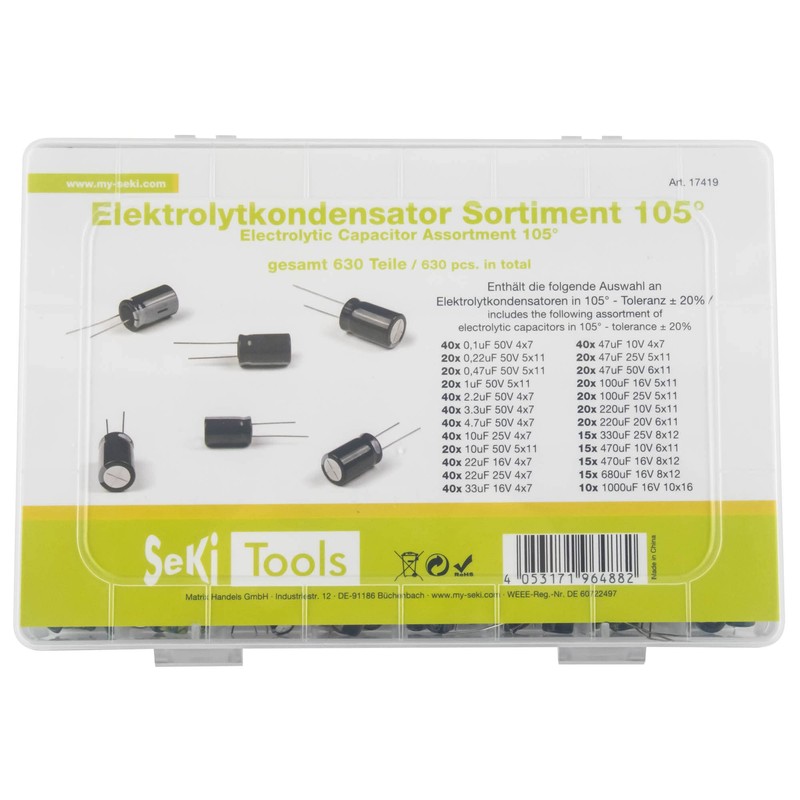 SeKi Electrolytic Capacitor Assortment 105° 630 Pieces - 24 Values