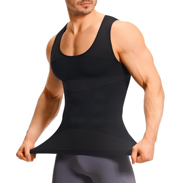 TAILONG Mens Compression Shirt - Slimming Body Shaper Sleeveless Workout