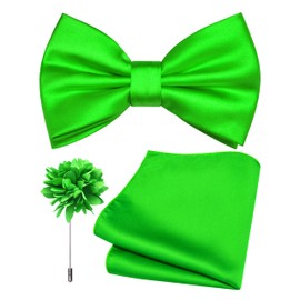 Branduce Mens Lime Green Bow Tie for Wedding Solid Satin Silk Blend Bowties Pocket Square and Lapel Pin Brooch Set (BB07-20)