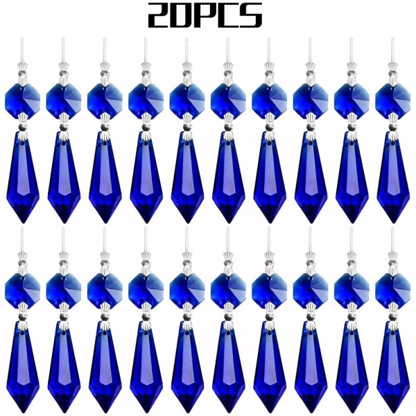 Unbranded Blue 20* Clear Crystal Chandelier Lamp Icicle Prism Wind