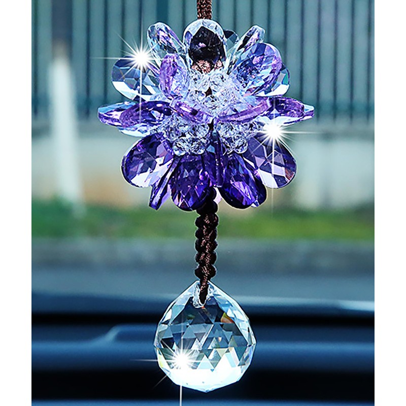 SHSEMO Car Interior Mirror Crystal Jewelry Colorful Crystal Charms Transparent