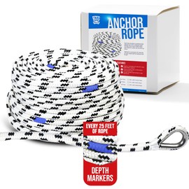 BTG Gear Heavy Duty 100 ft 3/8" Marine/Nautical Boat Anchor Line Depth Markers Rope w/Stainless Steel Thimble Eye Bolt, Boats up to 27'