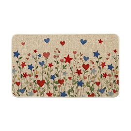 Artoid Mode Red Blue Star Flowers Patriotic 4TH of July Doormat, Memorial Day Home Decor Low-Profile Switch Rug Door Mat Floor Mat for Indoor Outdoor 17x29 Inch