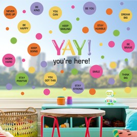 TOARTi Colorful Back to School Window Clings Inspirational Quotes Wall Stickers Polka Dots Wall Decals Classroom Welcome Window Stickers Yay You're Here Classroom Door Decal