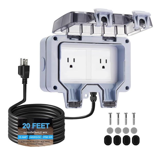 Toptozl Outdoor Electrical Outlet Box w/ 20ft Extension Cord, NEMA