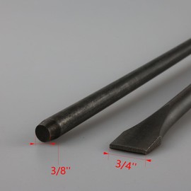 Air Hammer Bits 18''(450mm) Long 2-Piece Set, 3/4'' Air Chisel, 3/8'' Point Tip, 0.401" Shank, Air Hammer Attachments, 42Cr-Mo, HRC60, Rolled Rust-resistant Oil Treatment, Penumatic Cold Chisel