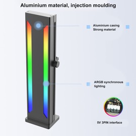 Zyyini GPU Bracket, ARGB Graphics Card Magnetic Base Sliding Adjustable GPU Holder for Computer Graphic Card, 5V 3PIN Male Interface, Aluminium Alloy (Black)