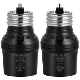 Suraielec Light Sensor Socket, Automatic Dusk to Dawn Light Socket with 360° Sensor Rotation, E26 E27 Bulb Base Adapter for Outdoor Lighting, UL Listed, Black, 2 Pack