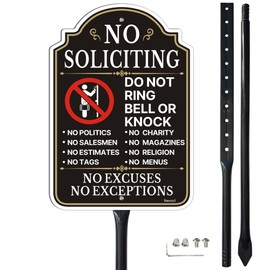 Smeryl No Soliciting Do Not Ring Bell Or Knock Sign with 35.4" Stake for Yard, 12” x 8” No Soliciting Sign for House, Rust-Free Aluminum, Weatherproof, Easy to Install, 1 Pack