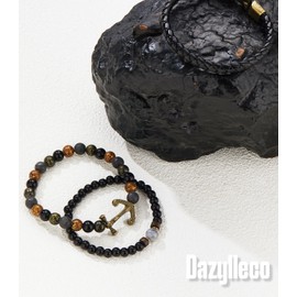 Dazylleco Pack of 3 Pearl Bracelets for Men Natural Stone Bracelet Black Stainless Steel Leather Bracelet Adjustable Jewellery Set Men's Gift Father's Day for Men, Stone, No gemstone