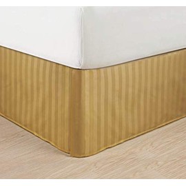 Wrinkle Free - Egyptian Quality Striped Bed Skirt - Pleated Tailored 14" Drop - All Sizes and Colors, California King, Gold