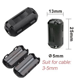 10pcs Clip on Ferrite Ring Core Anti-interference High-frequency Filter RFI EMI Noise Suppressor with 5mm Inner Diameter Ferrite Cable Clip Black