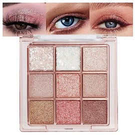 CAKAILA Paleta de Sombras de Ojos Con Purpurina de 9 Colores, Rosa, Oro Blanco, Brillo Brillante, Paleta de Sombra de Ojos Brillante, Paleta de...    