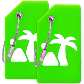 CPCOIN Suitcase Tags 2 Pack Silicone Durable Bendable Baggage Tag Unique Privacy Protection Traveling Luggage Must Have Labels Green Hawaiian