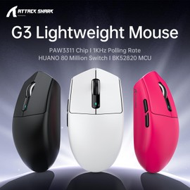 MAMBASNAKE x ATTACK SHARK G3 Wireless Gaming Mouse, 59g Lightweight Mice, PAW3311 Optical Sensor, 25,000 DPI, Bluetooth/2.4G/USB-C, 5 Programmable Buttons,Grip Tape,500mAh for for PC/Mac-Black