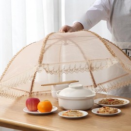 Food Nets for Outdoors 24",Fruit Cover Against Fruit Flies Round,Picnic Food Covers Mesh Reusable Collapsible for Picnics,Outdoor Camping, BBQ Accessories Kitchen & Dining (2, Brown)