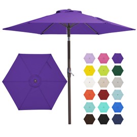 JEAREY 7.5FT Patio Umbrella Market Table Umbrella with 6 Sturdy Ribs, Push Button Tilt/Crank Outdoor Umbrella for Garden, Deck, Backyard, Pool and Beach,Dark Purple