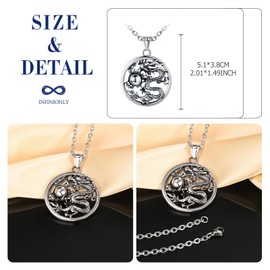 INFINIONLY Mens Stainless Steel Necklace Medallion Creative Ethnic Style Pendant with 55cm Chain Vintage Hollowed Carved Dragon Necklace Fashion Novelty Accessories for Teenagers