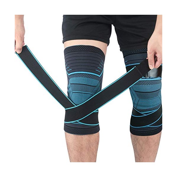 Beister 1 Pair Knee Compression Sleeves with Adjustable Straps for Men & Women, Professional Knee Support Brace for Meniscus Tear, Arthritis, Sports Joint Pain Relief, Running, Basketball