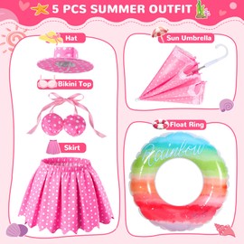 Mastom Porch Goose Outfits Fits 23" Statue Summer Outfits with Hat Swim Ring and Parasol Hawaiian Porch Goose Clothes Costume for Outdoor Patio Yard Decor